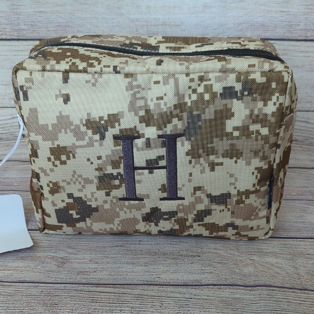 Brown and Tan Toiletry Bag with Digital Camouflage